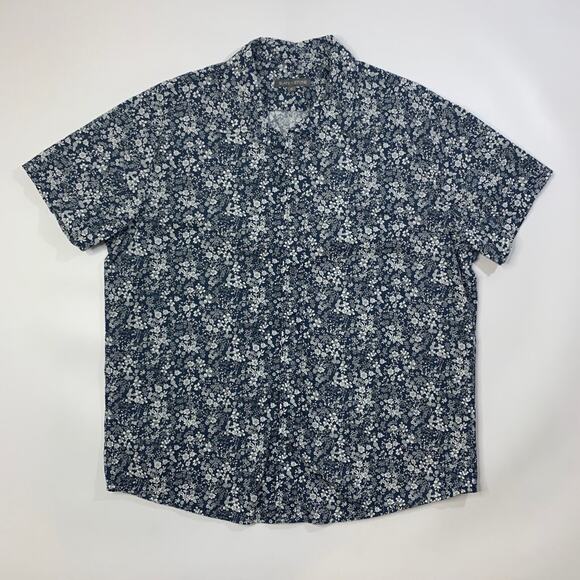 State & Stone Shirt Mens XL Navy White Floral Cotton Button Up Short Sleeve - Picture 2 of 9